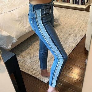7 For All Mankind Mid Rise Side Stripe Distressed Patch Skinny Jeans (size 27)